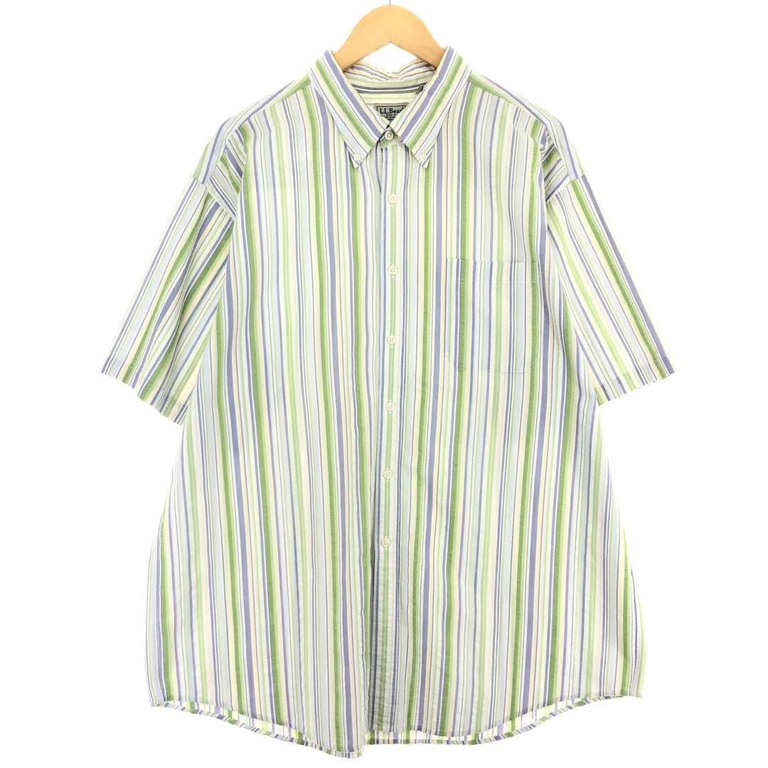 00'S LLBean Seersucker Multi-Stripe Short Sleeve Button-Down Striped Shirt Men's XL /eaa443760