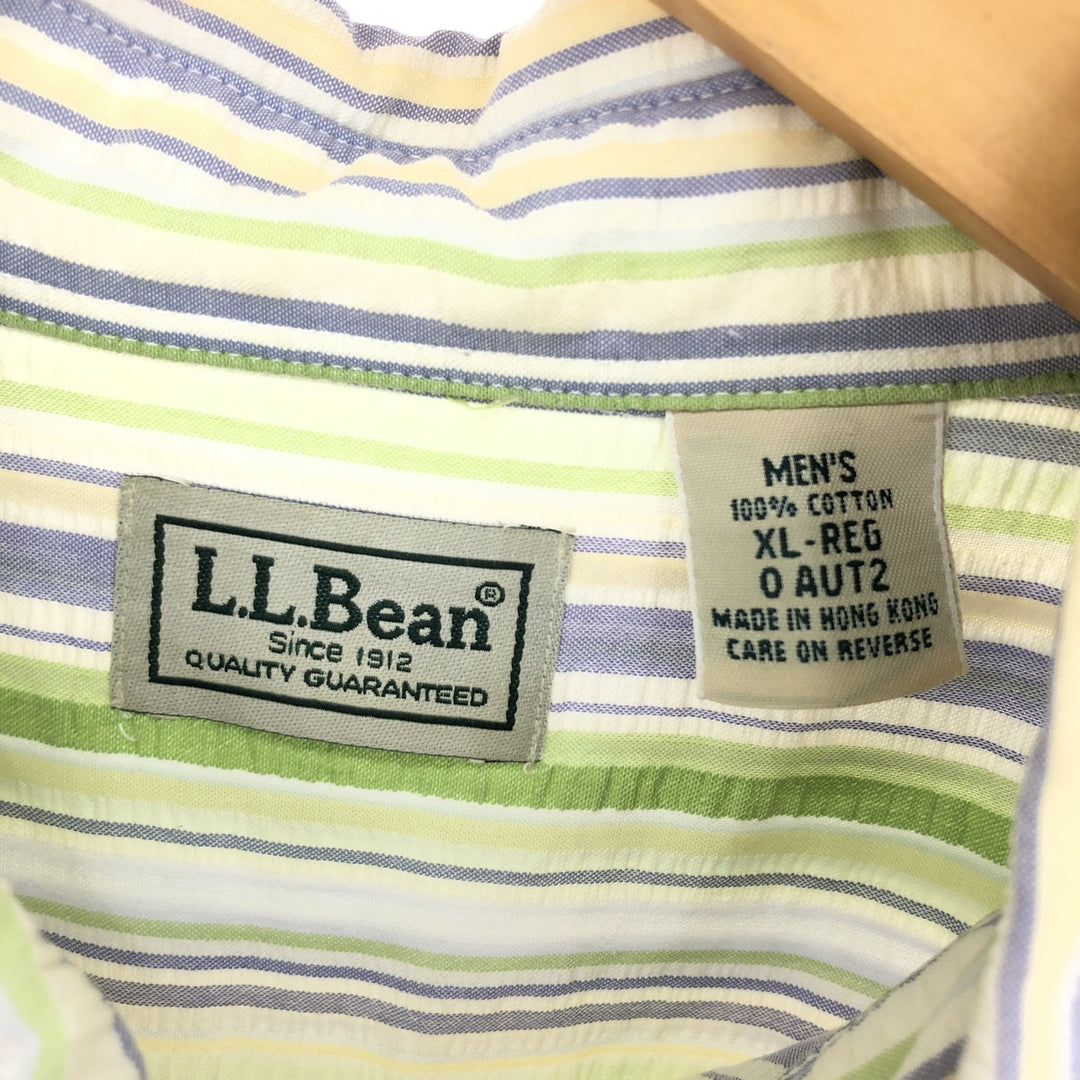 00'S LLBean Seersucker Multi-Stripe Short Sleeve Button-Down Striped Shirt Men's XL /eaa443760