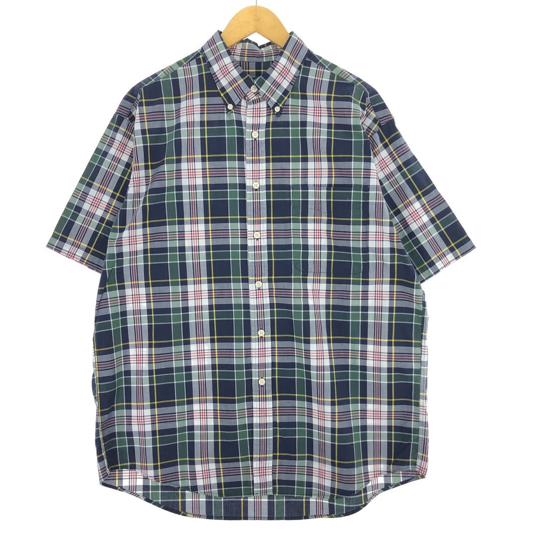 90'S J.Crew Tartan Check Short Sleeve Button Down Check Shirt Men's L Vintage /eaa443785