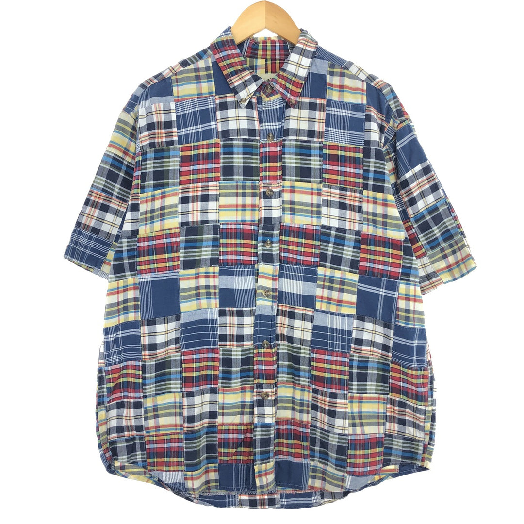 Eddie Bauer Tartan Check Patchwork Short Sleeve Button-Down Check Shirt Men's L /eaa443788