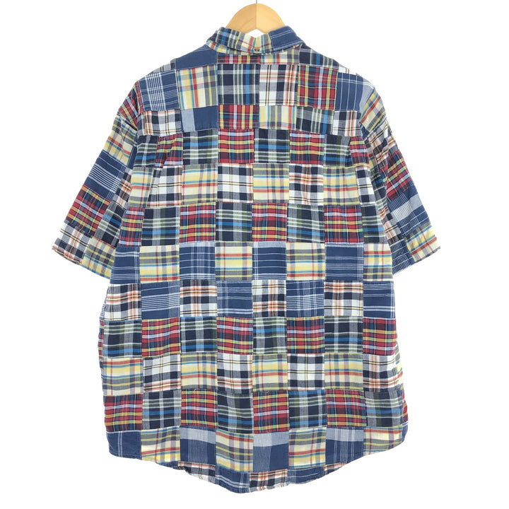 Eddie Bauer Tartan Check Patchwork Short Sleeve Button-Down Check Shirt Men's L /eaa443788