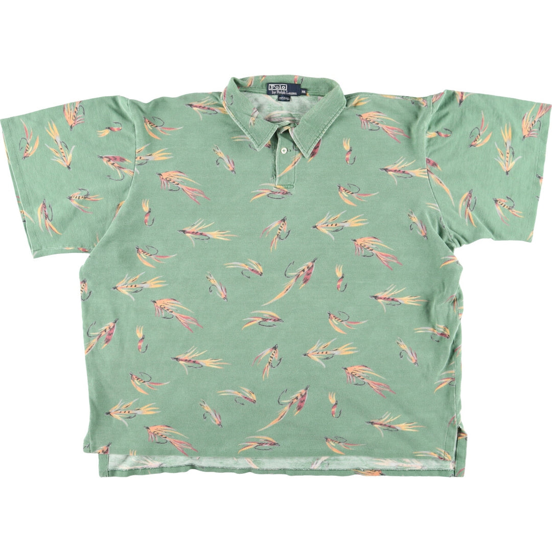 90'S Ralph Lauren POLO by Ralph Lauren all-over print short sleeve polo shirt made in USA men's XXL vintage /eaa444252