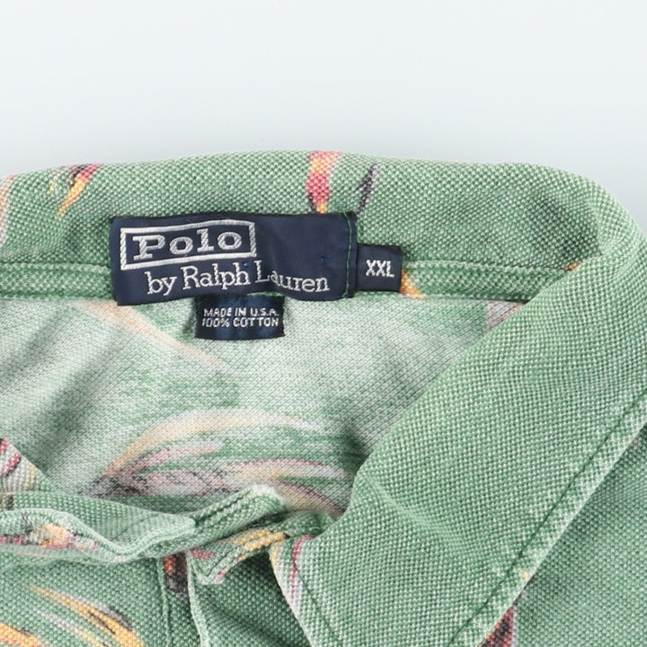 90'S Ralph Lauren POLO by Ralph Lauren all-over print short sleeve polo shirt made in USA men's XXL vintage /eaa444252