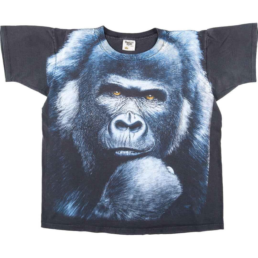 90'S TENNESSEE RIVER Gorilla Pattern Large Print Animal T-Shirt Made in USA Men's L Vintage /eaa444597