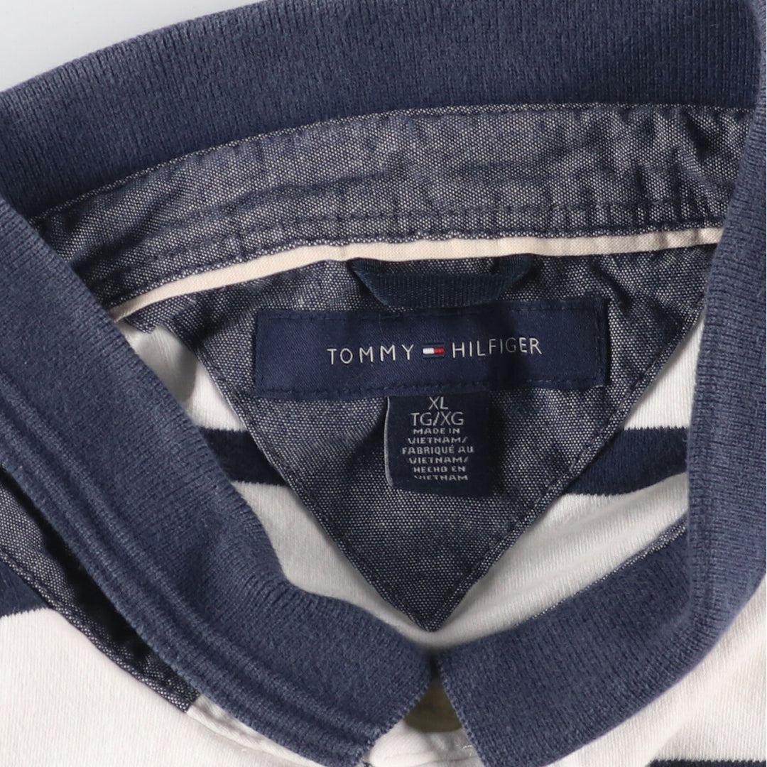 Tommy Hilfiger Short Sleeve Striped Polo Shirt Men's XL cotton white type Vintage Second Hand