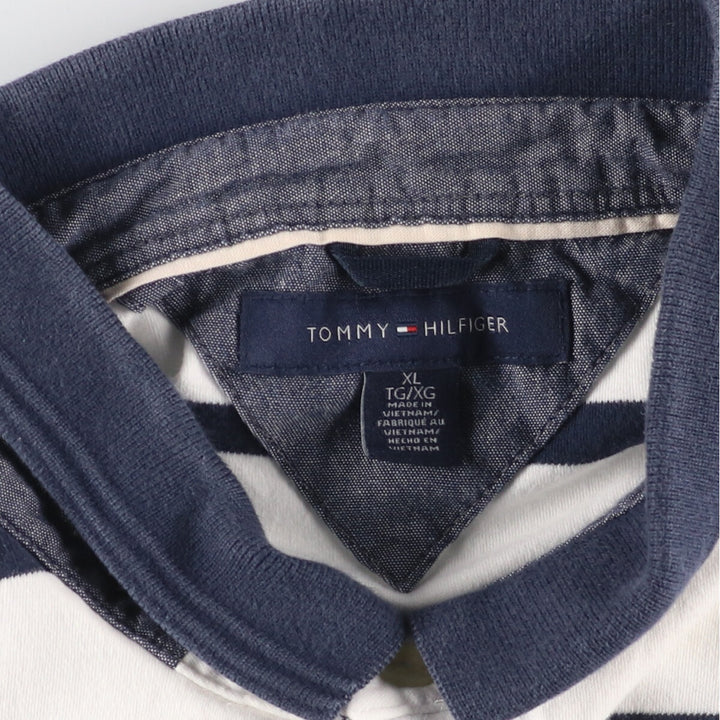 Tommy Hilfiger Short Sleeve Striped Polo Shirt Men's XL cotton white type Vintage Second Hand