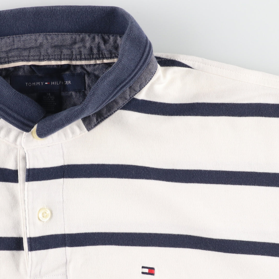 Tommy Hilfiger Short Sleeve Striped Polo Shirt Men's XL cotton white type Vintage Second Hand
