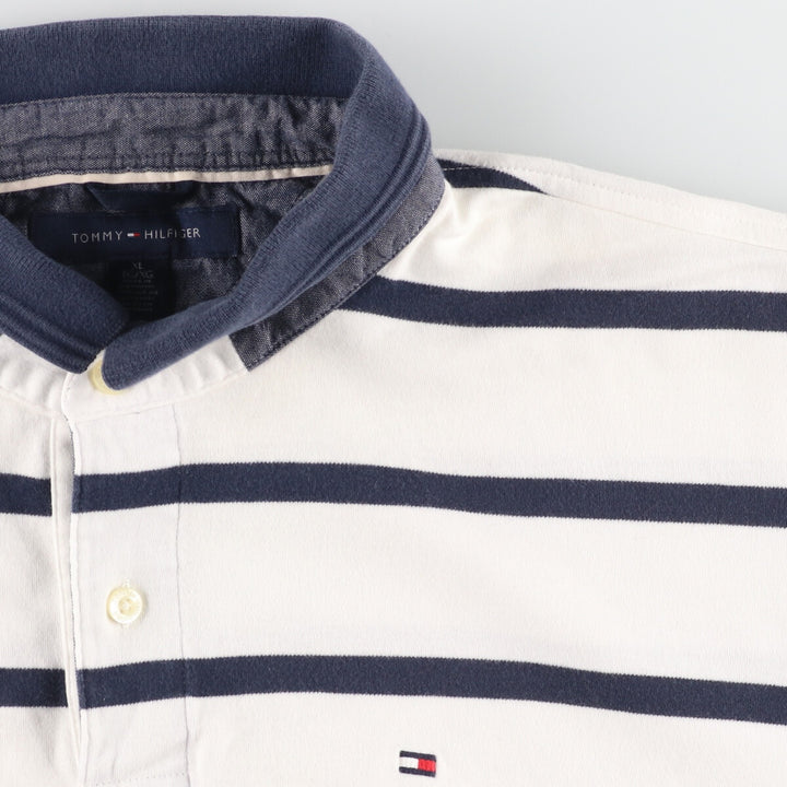 Tommy Hilfiger Short Sleeve Striped Polo Shirt Men's XL cotton white type Vintage Second Hand