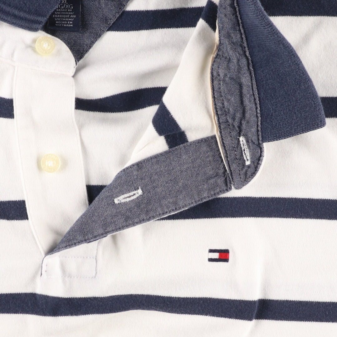 Tommy Hilfiger Short Sleeve Striped Polo Shirt Men's XL cotton white type Vintage Second Hand