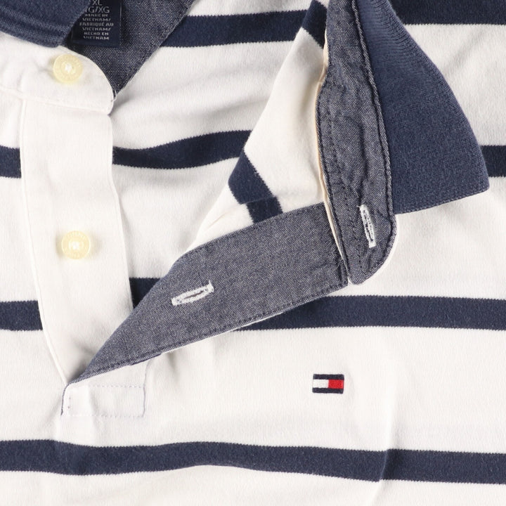 Tommy Hilfiger Short Sleeve Striped Polo Shirt Men's XL cotton white type Vintage Second Hand