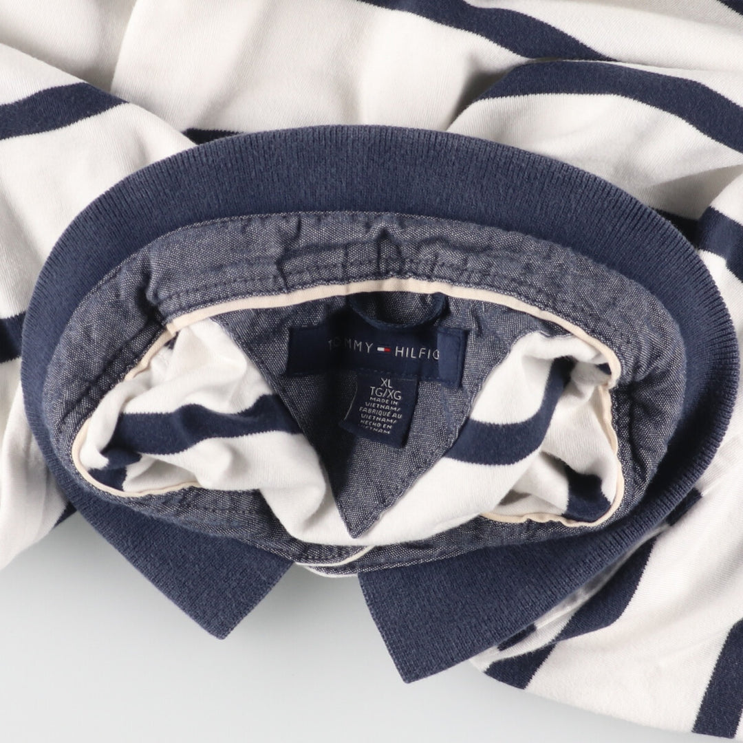 Tommy Hilfiger Short Sleeve Striped Polo Shirt Men's XL cotton white type Vintage Second Hand