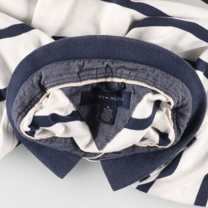 Tommy Hilfiger Short Sleeve Striped Polo Shirt Men's XL cotton white type Vintage Second Hand