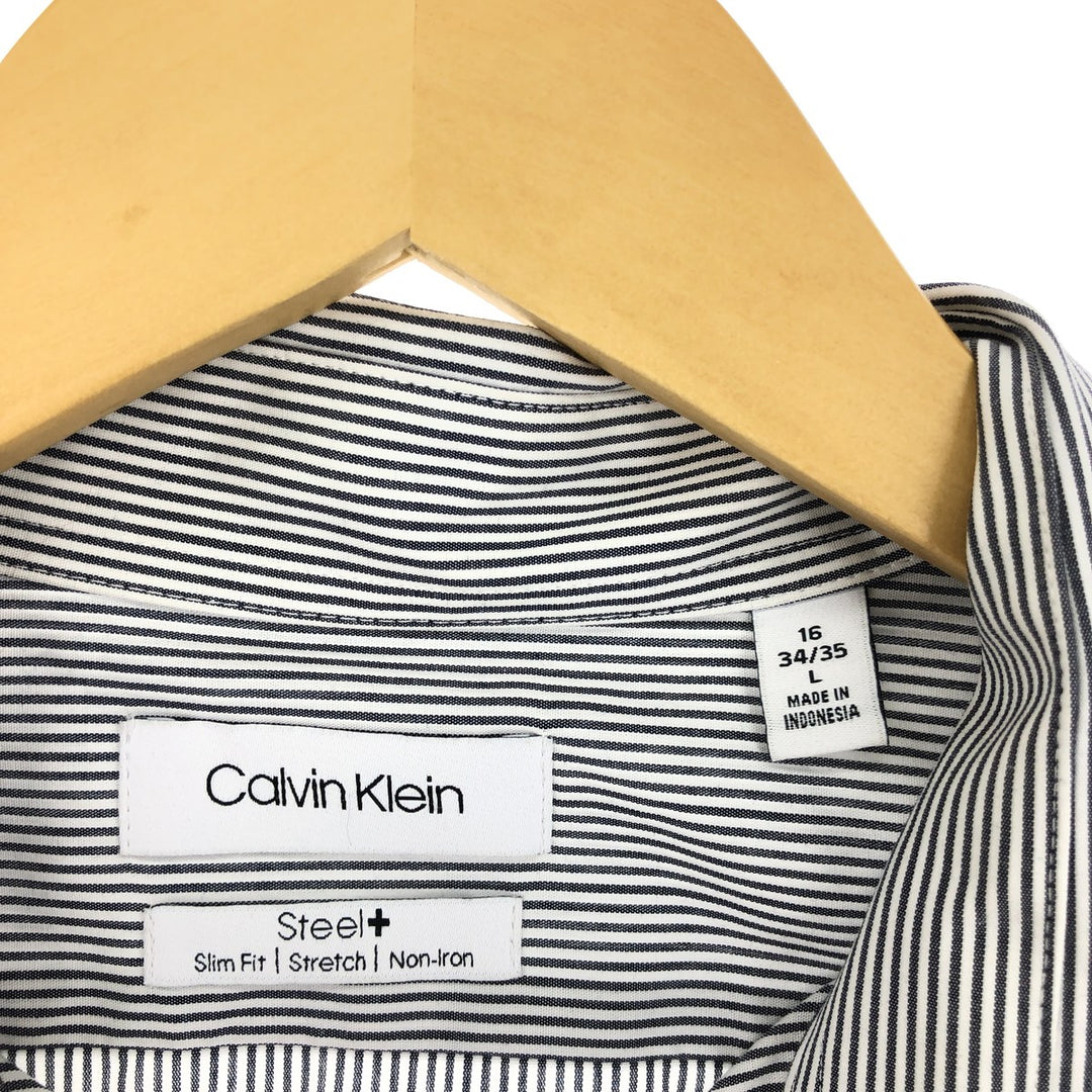 Calvin Klein Wide Collar Long Sleeve Cotton Striped Shirt Men's L /eaa445286