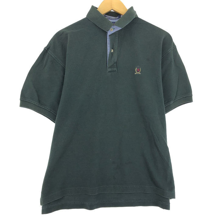 90'S Tommy Hilfiger short sleeve polo shirt, men's size, vintage cotton Green type dark green Vintage Second Hand