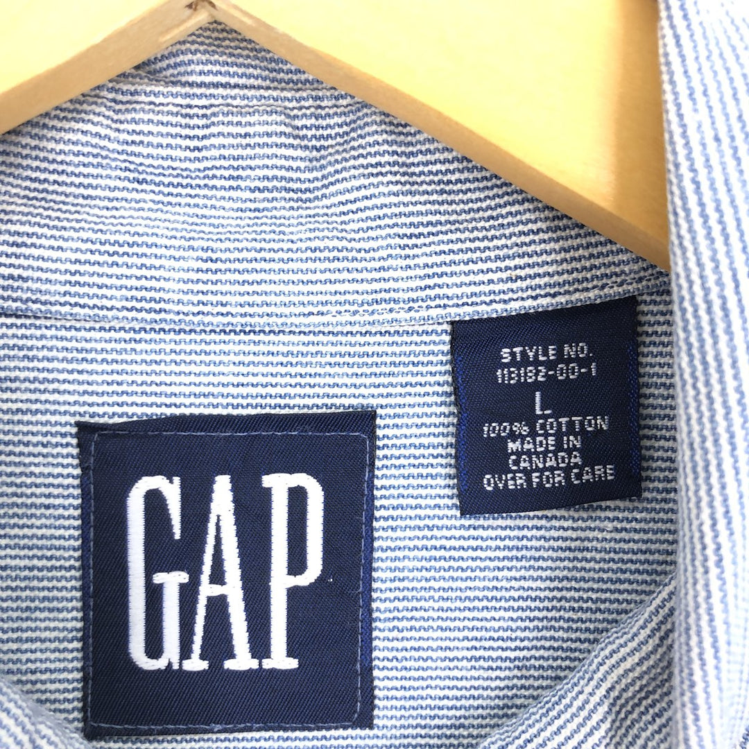 90'S GAP Stripe Pattern Long Sleeve Work Shirt Made in Canada Men's L Vintage /eaa446999