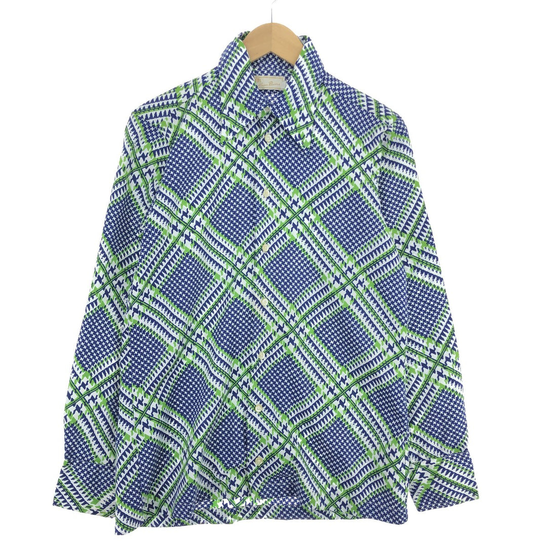 70'S LUCIEN PICCARD all-over print long sleeve polybox shirt men's M vintage /eaa447462