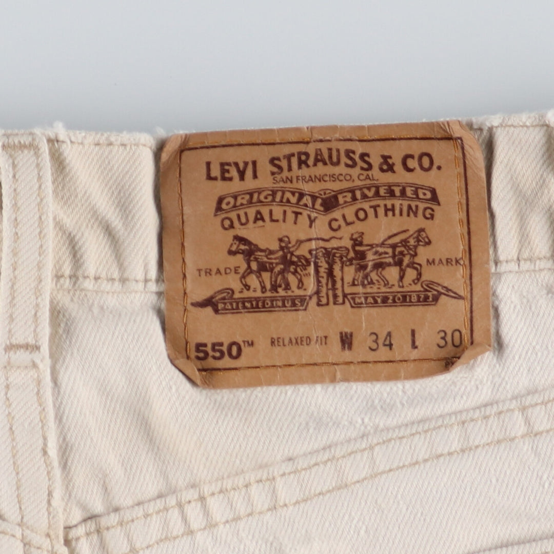 90'S Levi's 550 Relaxed Fit White Denim Tapered Denim Pants Made in USA W34 Vintage /eaa447604