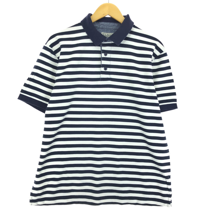 80'S LLBean Short Sleeve Polo Shirt MED-REG Men's L Vintage cotton navy blue type Vintage Second Hand
