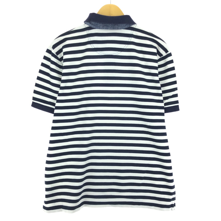 80'S LLBean Short Sleeve Polo Shirt MED-REG Men's L Vintage cotton navy blue type Vintage Second Hand