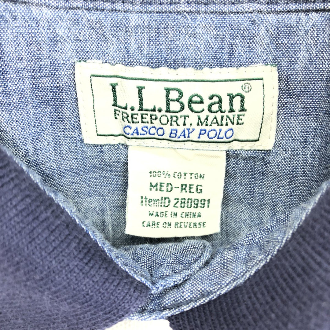 80'S LLBean Short Sleeve Polo Shirt MED-REG Men's L Vintage cotton navy blue type Vintage Second Hand