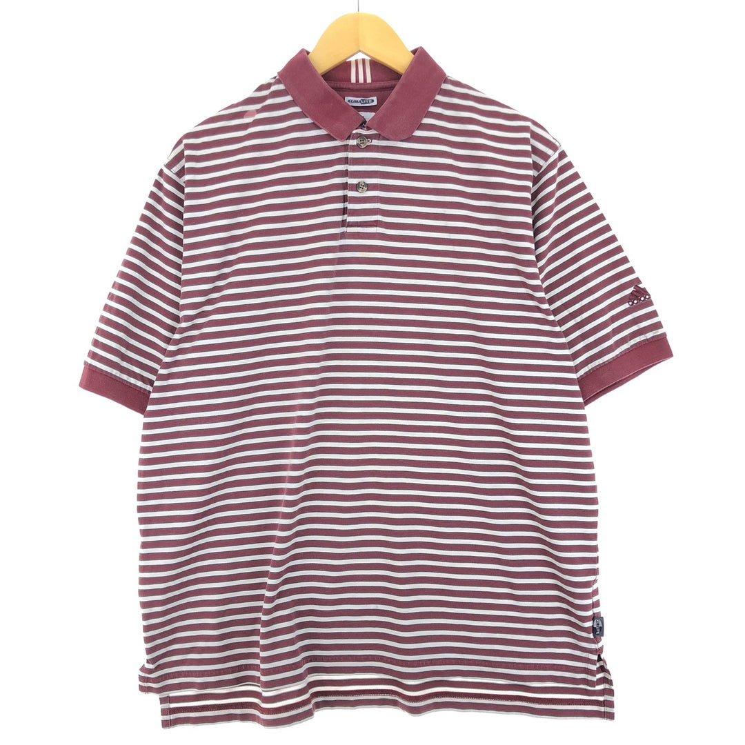 00'S adidas CLIMALITE short sleeve striped polo shirt men's L cotton wine-red Vintage Second Hand