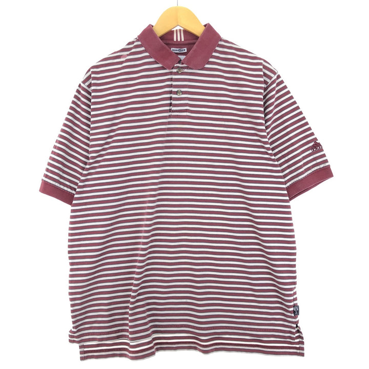 00'S adidas CLIMALITE short sleeve striped polo shirt men's L cotton wine-red Vintage Second Hand