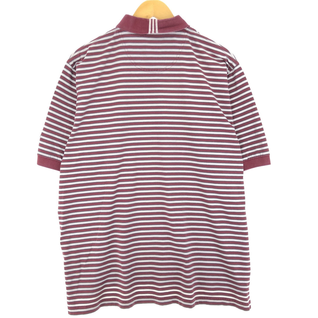 00'S adidas CLIMALITE short sleeve striped polo shirt men's L cotton wine-red Vintage Second Hand