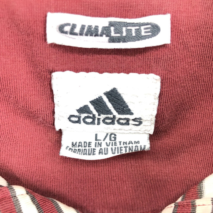 00'S adidas CLIMALITE short sleeve striped polo shirt men's L cotton wine-red Vintage Second Hand