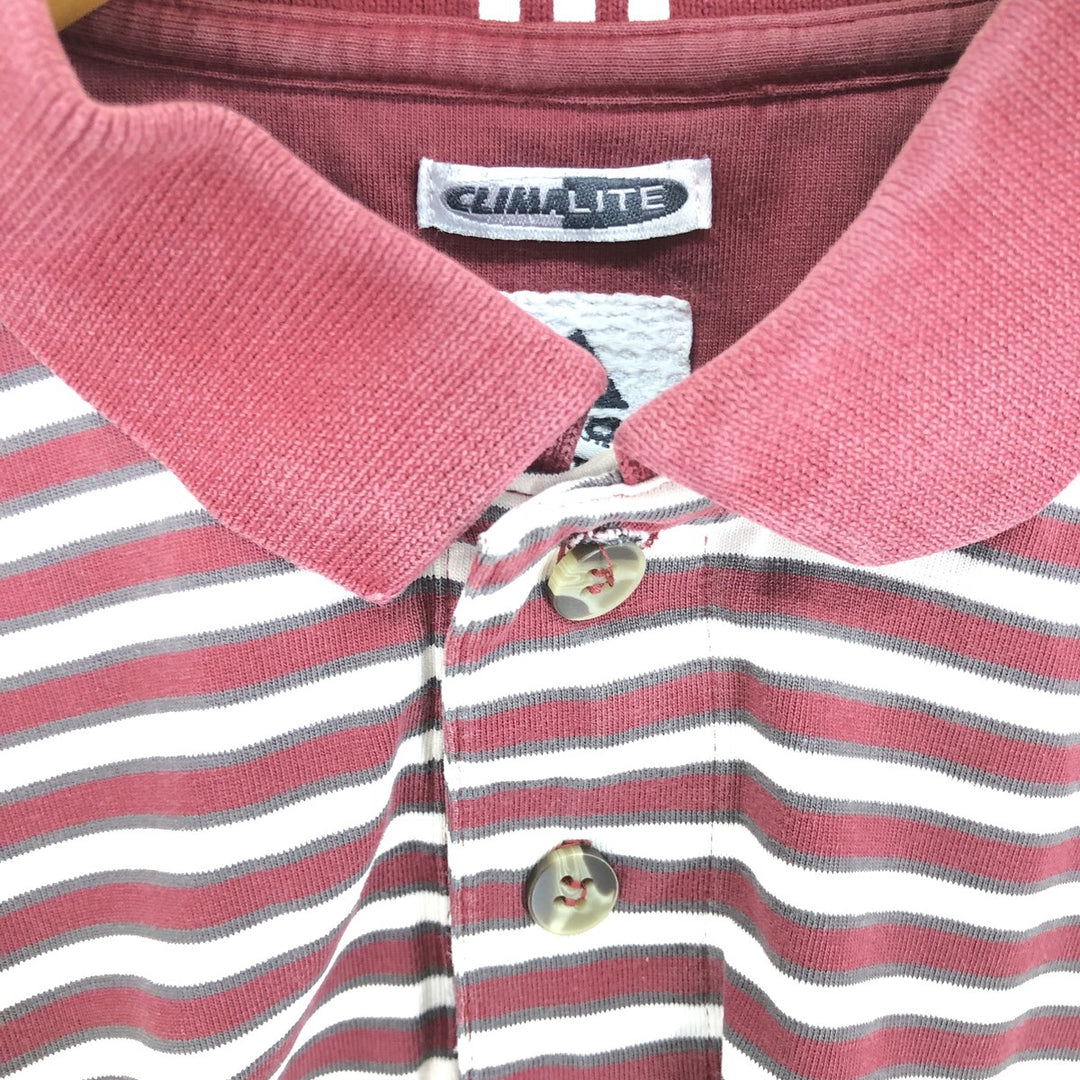 00'S adidas CLIMALITE short sleeve striped polo shirt men's L cotton wine-red Vintage Second Hand