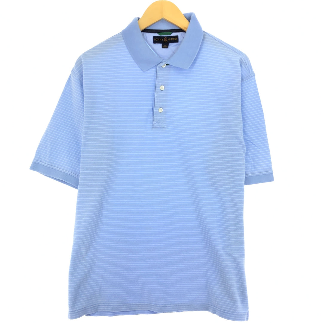 Tommy Hilfiger GOLF Short Sleeve Striped Polo Shirt Men's L cotton Blue type light blue Vintage Second Hand