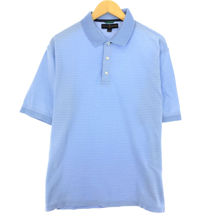 Tommy Hilfiger GOLF Short Sleeve Striped Polo Shirt Men's L cotton Blue type light blue Vintage Second Hand