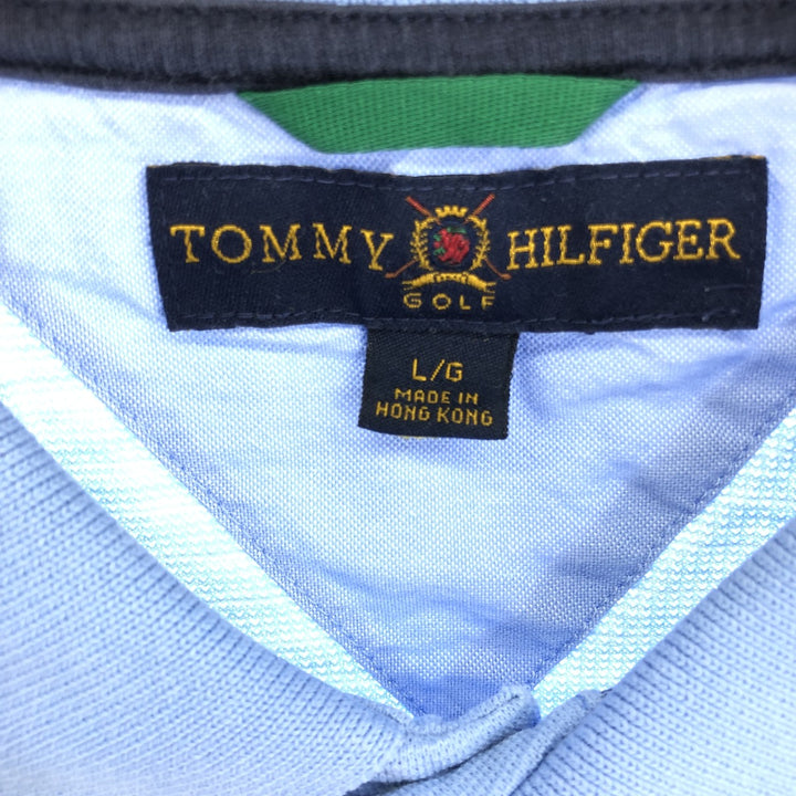 Tommy Hilfiger GOLF Short Sleeve Striped Polo Shirt Men's L cotton Blue type light blue Vintage Second Hand