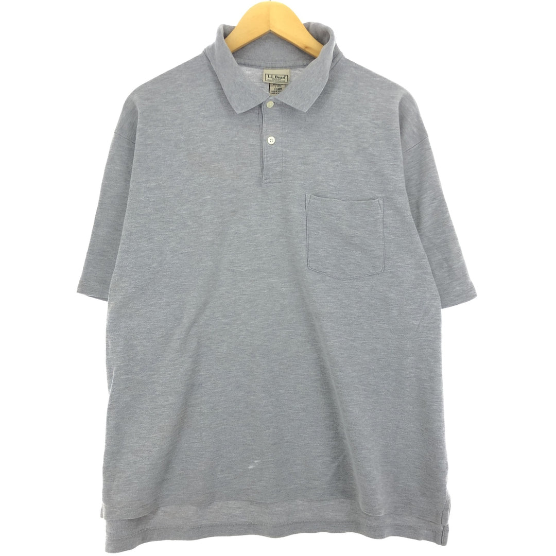00'S LLBean short sleeve polo shirt, men's size L cotton gray type Vintage Second Hand