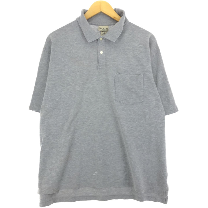 00'S LLBean short sleeve polo shirt, men's size L cotton gray type Vintage Second Hand