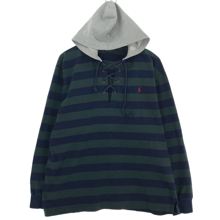 Ralph Lauren POLO by Ralph Lauren Striped Pattern Hooded Pullover Long T-Shirt Men's L /eaa448083