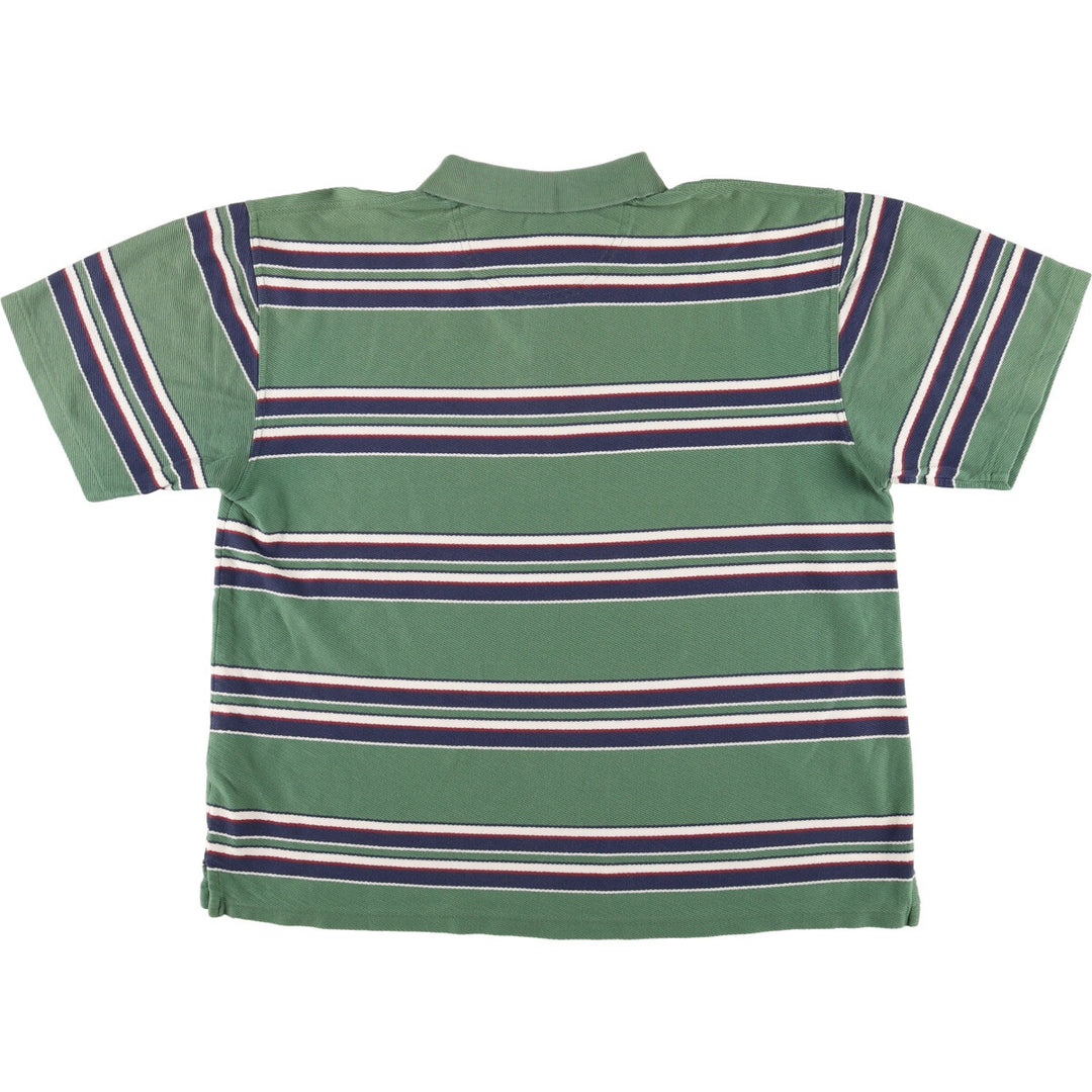 LLBean Border Pattern Short Sleeve Check Polo Shirt Men's XL cotton green type Vintage Second Hand