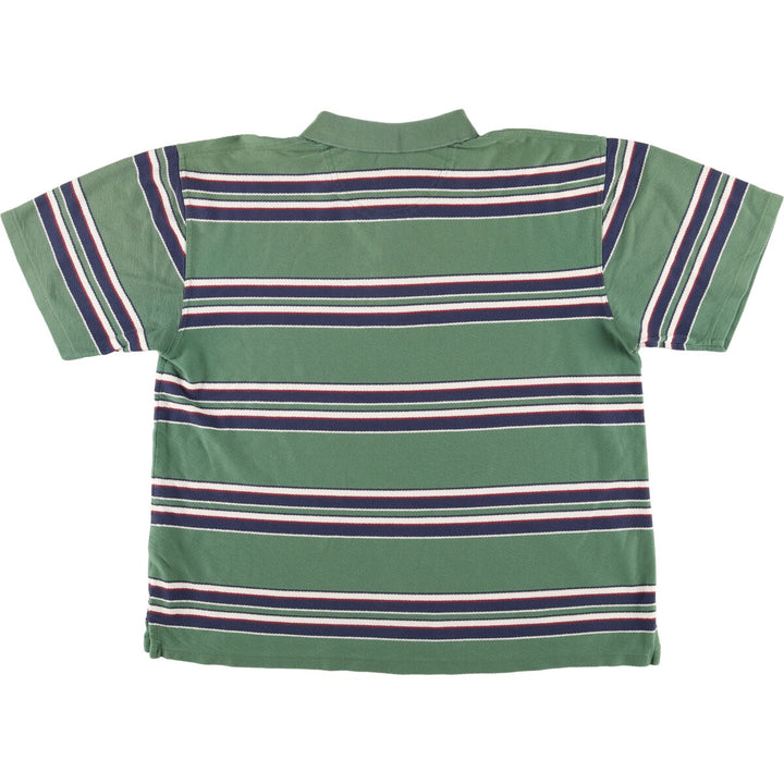 LLBean Border Pattern Short Sleeve Check Polo Shirt Men's XL cotton green type Vintage Second Hand