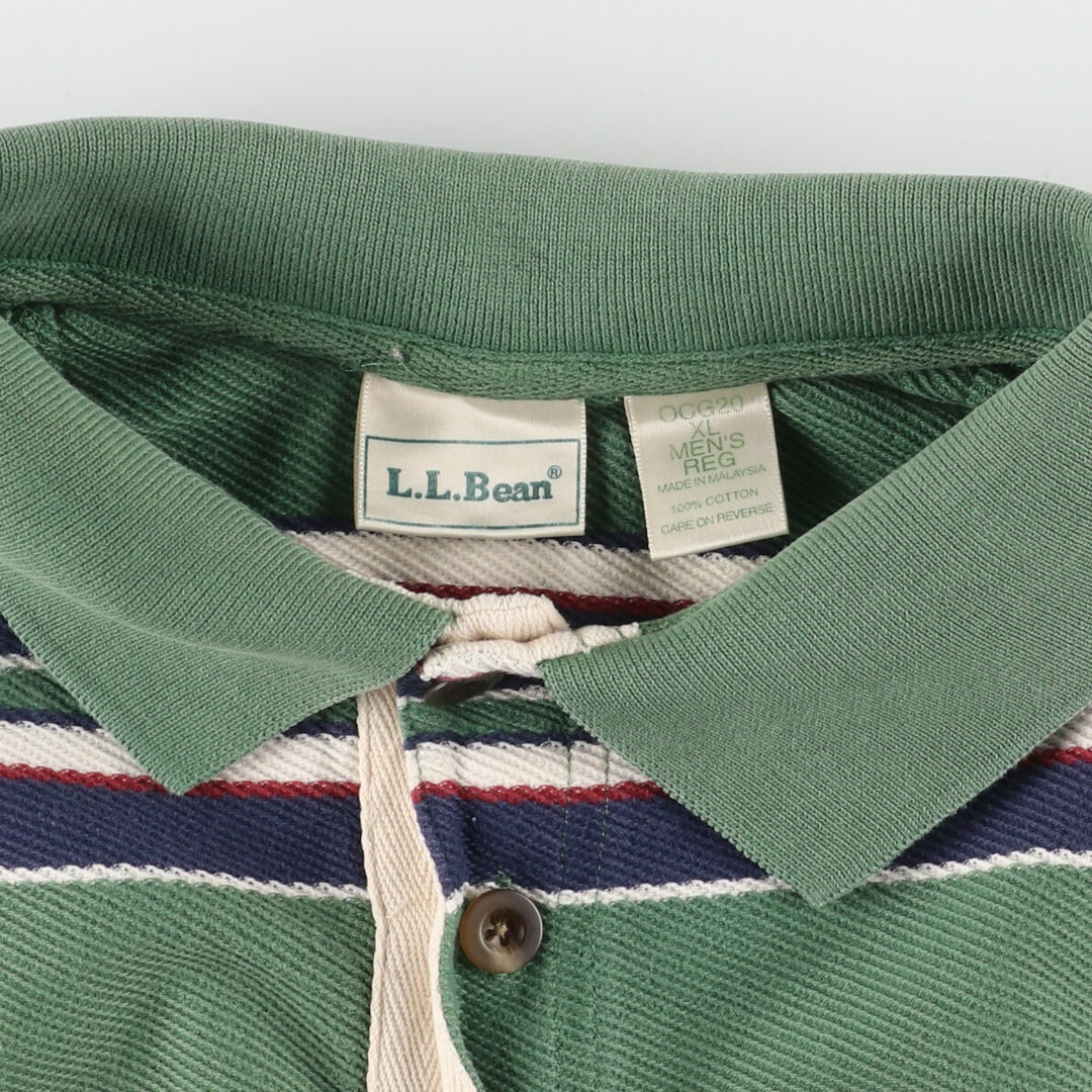 LLBean Border Pattern Short Sleeve Check Polo Shirt Men's XL cotton green type Vintage Second Hand