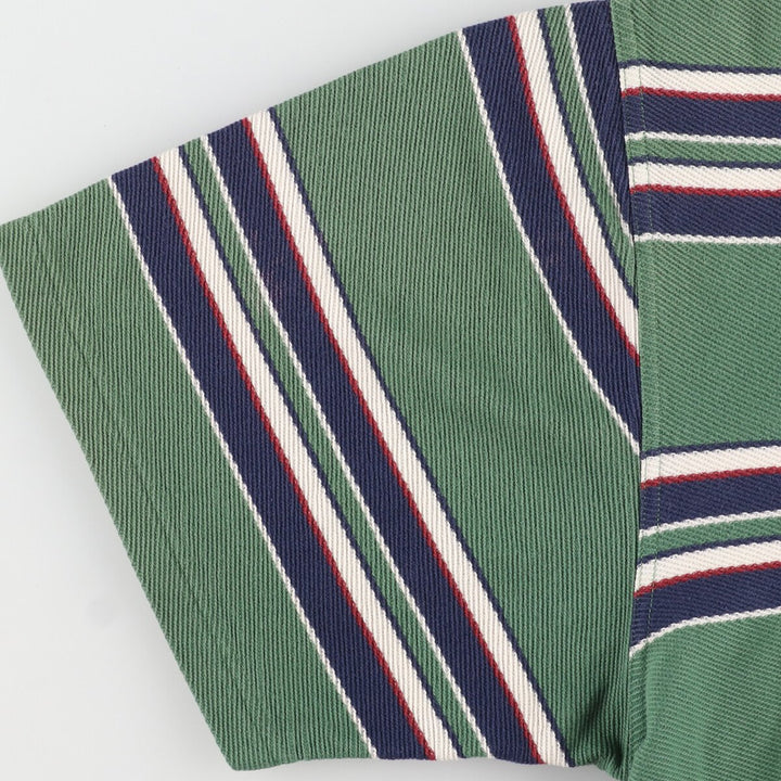 LLBean Border Pattern Short Sleeve Check Polo Shirt Men's XL cotton green type Vintage Second Hand