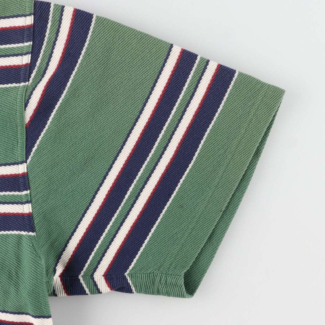 LLBean Border Pattern Short Sleeve Check Polo Shirt Men's XL cotton green type Vintage Second Hand