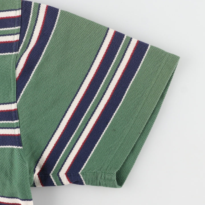 LLBean Border Pattern Short Sleeve Check Polo Shirt Men's XL cotton green type Vintage Second Hand