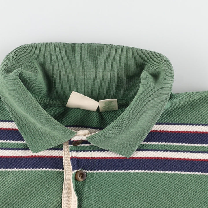 LLBean Border Pattern Short Sleeve Check Polo Shirt Men's XL cotton green type Vintage Second Hand