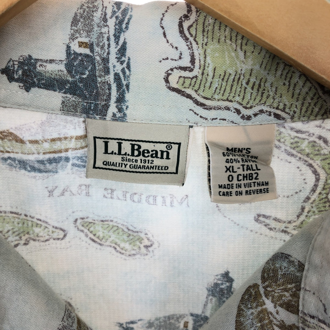 00'S LLBean All-over Herringbone Open Collar Cotton x Rayon Hawaiian Aloha Shirt Men's XL /eaa448636