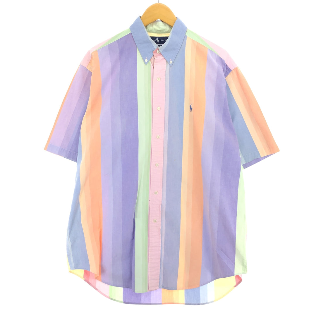 Ralph Lauren Multi-Stripe Short Sleeve Button-Down Striped Shirt Men's L /eaa448669