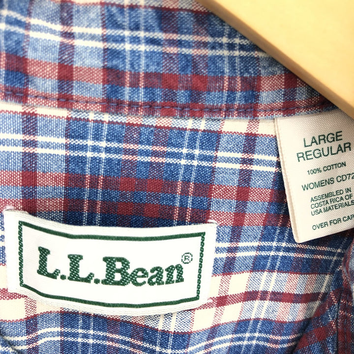 80'S LLBean Button-down short-sleeve cotton check shirt, women's L, vintage /eaa448684