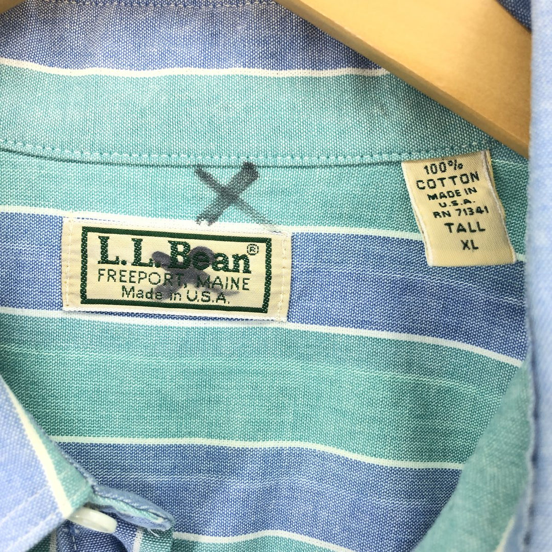 90'S LLBean Short Sleeve Button Down Striped Shirt Made in USA Men's XL Vintage /eaa448827