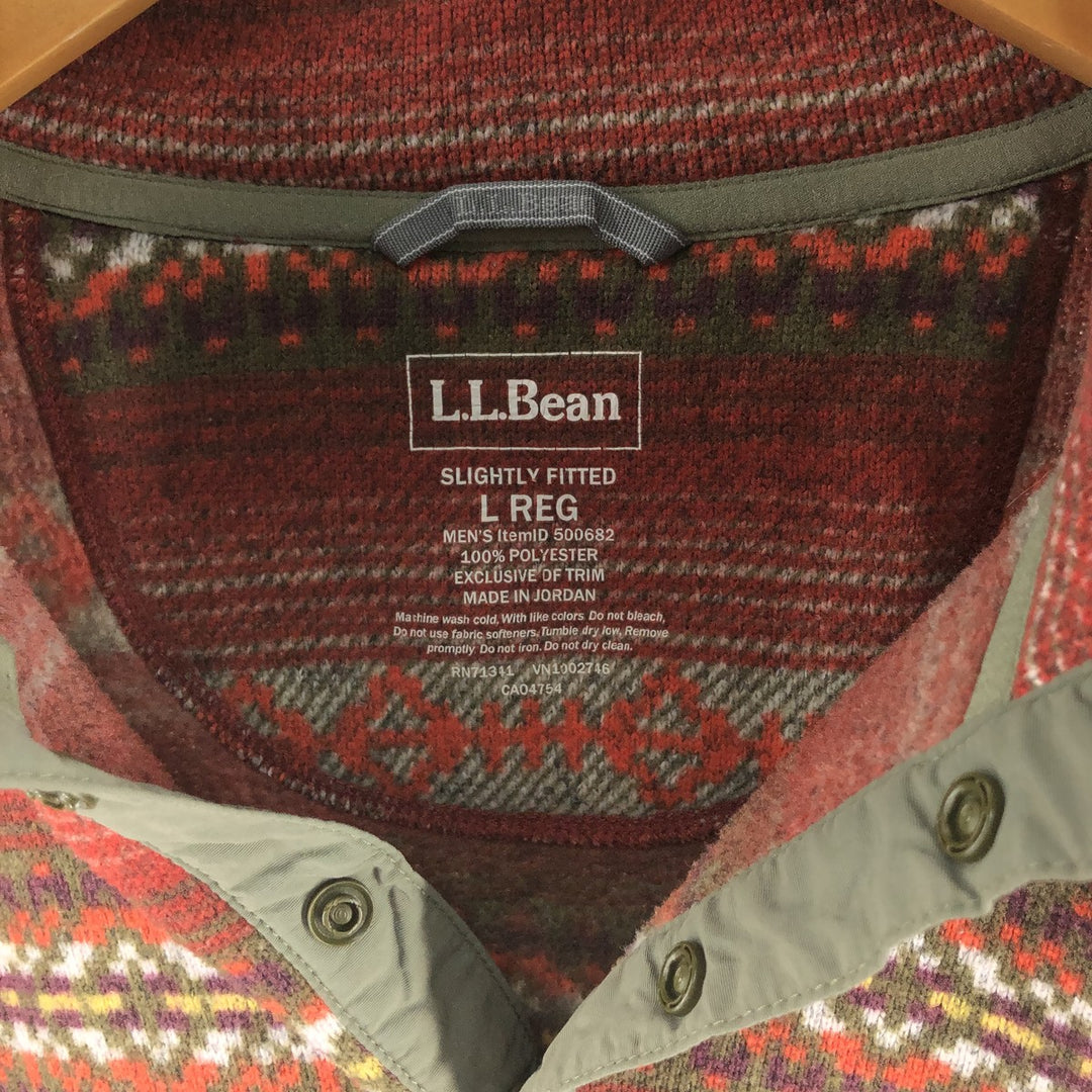 LLBean SLIGHTLY FITTED All-over Native Pattern Half-Snap Fleece Pullover Men's L size /eaa449047