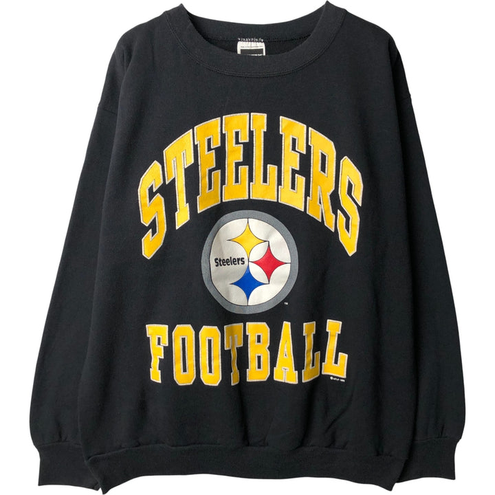 90'S Tartex NFL Pittsburgh Steelers Print Sweatshirt, Made in USA, Men's Size XL cotton black type Vintage Second Hand