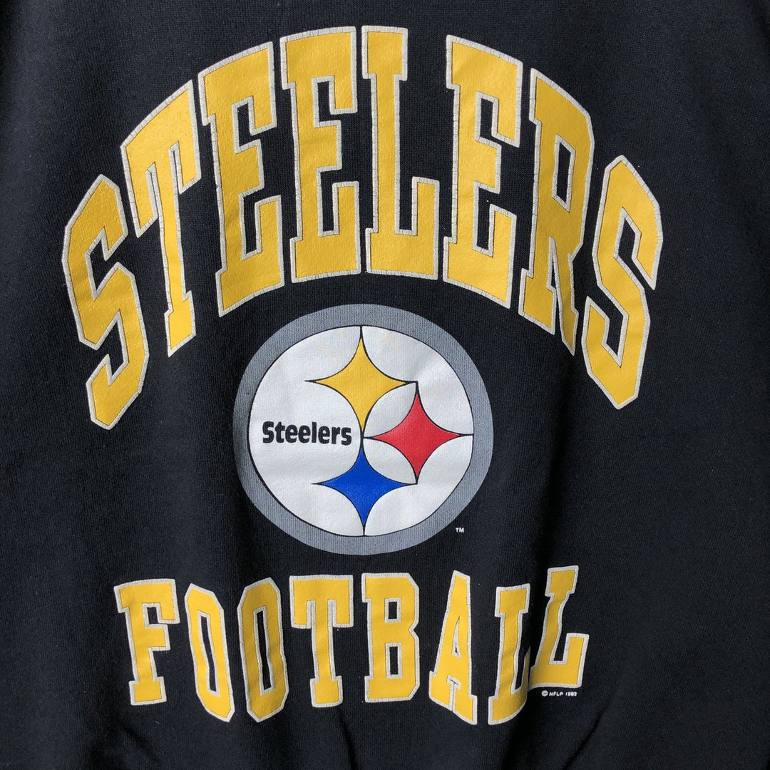 90'S Tartex NFL Pittsburgh Steelers Print Sweatshirt, Made in USA, Men's Size XL cotton black type Vintage Second Hand