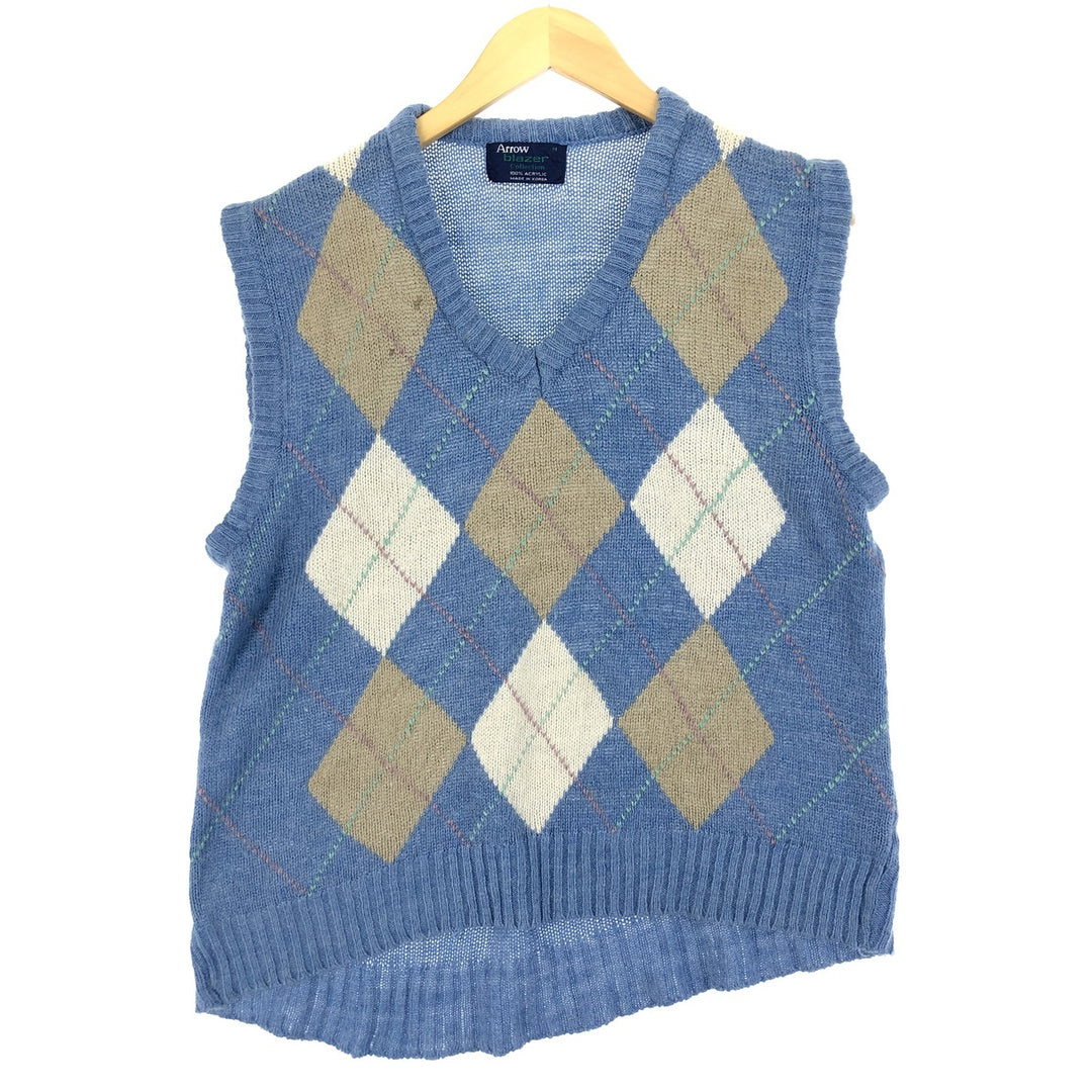 Arrow blazer Argyle Pattern V-neck acrylic knit vest Men's M size /eaa449362